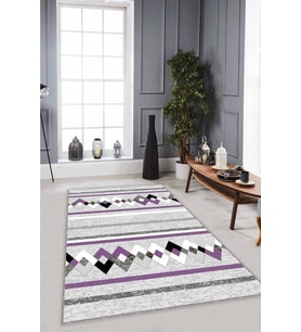 Mor Zigzag Kaymaz Tabanlı Makinede Yıkanabilir Halı RT07 - 100 x 160 cm