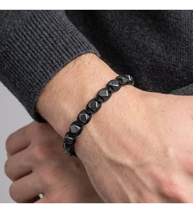 Valmont Accessories Siyah Doğal Taş Görünümlü Asansörlü Ayarlanabilir Makrome Erkek Bileklik