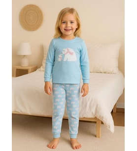 Kız Çocuk Pamuklu Kutup Ayısı Baskılı Pijama Takımı