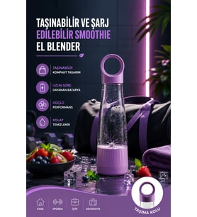 Kompakt Gövdeli USB Şarjlı Meyve ve Smoothie Blenderı