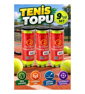 9’lu Tenis Topu Seti – Keçe Kaplamalı Dayanıklı ve Dengeli Zıplama