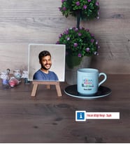 Kimya Mühendisi Fotoğraflı Dekoratif Taş, Ahşap Altlıklı Türk Kahvesi Fincanı Hediye (Model 7)