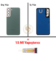 Samsung S22 Yeşil Arka Pil Kapağı Batarya Kapağı Lazer Kesim + B-7000 Yapıştırıcı