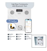 BEYAZ YAĞ ÖLÇER AKILLI BLUETOOTH CAM BASKÜL PİLLİ 180KG/50GR 26X26CM 8-KİŞİ HAFIZA LCD EKRAN ℃ GÖSTERGE SBS-4472 (5343)