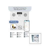 BEYAZ YAĞ ÖLÇER AKILLI BLUETOOTH CAM BASKÜL PİLLİ 180KG/50GR 26X26CM 8-KİŞİ HAFIZA LCD EKRAN ℃ GÖSTERGE SBS-4472 (5343)