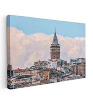 Yatay Kanvas Tablo Galata Kulesi ve Bulutlu Gökyüzü Şehir Mimari Tablo Ev Ofis Duvar Dekoru