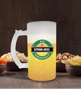BK Gift Kişiye Özel Bira Logolu Buzlu Cam Bira Bardağı 50cl-6 (Beyaz)