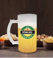 BK Gift Kişiye Özel Bira Logolu Buzlu Cam Bira Bardağı 50cl-6 (Beyaz)