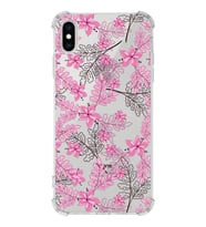 Apple iPhone XS Max Uyumlu Köşe Korumalı Antişok  Kapak Floral Pembe Tasarımlı Şeffaf  Kılıf