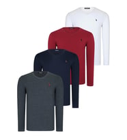 DÖRTLÜ SET T8587 DEWBERRY V YAKA ERKEK SWEATSHIRT-ANTRASİT-LACİVERT-BEYAZ-BORDO