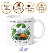 Çöp Kamyonu Sürücüsüne Hediye Şehir Kahramanı Geri Dönüşüm Temalı Porselen Kupa Bardak