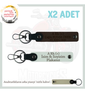 Motor Tutkunlarına, İsim Plaka ve A Rh + Kan Grubu Yazılı Kişisel 2'li Anahtarlık, K Kahve-Beyaz-SK