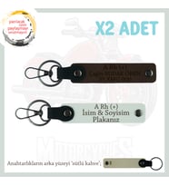 Motor Tutkunlarına, İsim Plaka ve A Rh + Kan Grubu Yazılı Kişisel 2'li Anahtarlık, K Kahve-Beyaz-SK