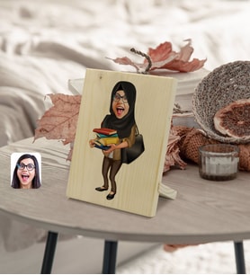 BK Gift Kişiye Özel Tesettürlü Kadın Öğretmen Karikatürlü Dekoratif Ahşap Çerçeve Model 2