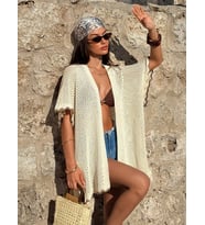 Kadın Yaz Tatil Plaj Örgü Retro Etek Kol Bantlı Bikini Üstü Kimono Ceket