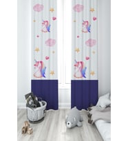 MEKTA HOME BEBEK VE ÇOCUK ODASI Unicorn ve Seksek Desenli Lacivert 2 Kanat Fon Perde