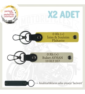 Elektrikli Araçlara Uygun İsim Plaka ve 0 Rh (+) Kan Grubu Yazılı 2'li Anahtarlık, Sarı-S Kahve-Laci (Çok Renkli)