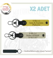 Elektrikli Araçlara Uygun İsim Plaka ve 0 Rh (+) Kan Grubu Yazılı 2'li Anahtarlık, Sarı-S Kahve-Laci (Çok Renkli)