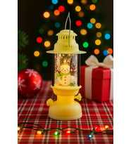 Yılbaşı Ledli Fener (14 cm) - Krem Renkli Gaz Lambası Desenli Dekoratif Işıklı Masa ve Ağaç Süsü