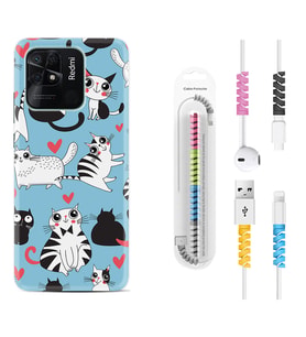 Xiaomi Redmi Note 7 8 9 Pro 10 2022 10 Pro 10S Kılıf Kablo Koruma Spiral Silikon Kedicikler 1772
