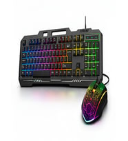 Mekanik RGB Oyuncu Klavye Mouse Seti 105 Tuş LED Işıklı Kablolu Gaming Klavye Siyah
