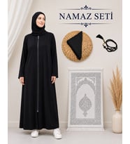 Kadın Namaz Seti Fermuarlı Viskon Namaz Elbisesi Örtü İnci Tesbih Seccade M1001