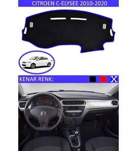 Citroen C-elysee 2010-2020 Için Uygun Torpido Koruma Halısı Siyah Kenar Renk Mavi