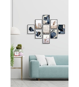 Çerçevesiz Çerçeve Görünümlü 9 Parça Mdf Tablo Seti Mdf Duvar Tablo Çoklu Baskı Seti Mdf Baskı ÖZC-MDF9D
