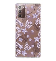 Samsung Galaxy Note 20 Kapak Floral Lila Tasarımlı Şeffaf Silikon Kılıf