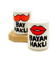 Bay Haklı & Bayan Haklı Seramik 2'li Tuzluk Biberlik Seti
