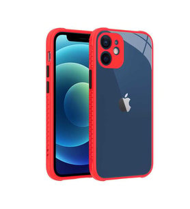 Uyumlu Model Apple iPhone 12 Mini Kılıf Kenar Renkli Sararmaz Şeffaf Kapak (Kırmızı)
