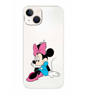 Apple iPhone 13 Uyumlu Kamera Korumalı Tıpalı Kapak Minnie Mouse TasarımlıŞeffaf Kılıf