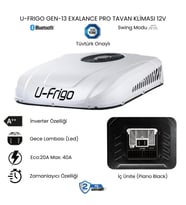 U-Frigo Araç Tavan Park Kliması 12V 40 Amper Gen13 Exalance Pro (Karavan,Servis Aracı,Dolmuş Minibüs (Beyaz)
