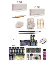 Glance Vakumlu Seramik Çamuru Beyaz 5x2 KG Master Mix 60cc Akrilik Metalik Canlı Pastel Renkler Seramik Başlangıç Set