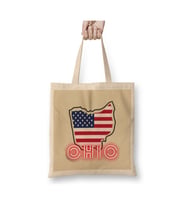 Ohio State Flag America Beyaz Bez Çanta Uzun Saplı Alışveriş Çantası Plaj Çantası