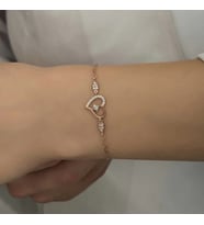 Gümüş Rose Kalpli Tektaş Kadın Bileklik