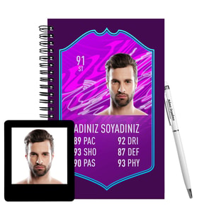 Tasarım Kişiye Özel Fut Kart Ahşap Defter Kalem & Instagram Çerçeve Hediye Seti