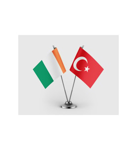 İrlanda Bayrağı ve Türk Bayrağı İkili Saten Masa Bayrağı Takımı