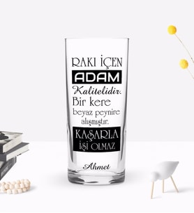 BK Gift Kişiye Özel Renkli Baskılı Rakı İçen Adam Tasarımlı Rakı Bardağı-2 (Beyaz)