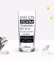 BK Gift Kişiye Özel Renkli Baskılı Rakı İçen Adam Tasarımlı Rakı Bardağı-2 (Beyaz)
