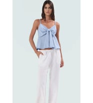 Fitted Kalıp Keten Görünümlü Kolsuz Bluz %100 Polyester Günlük Kullanım İçin (Açık Mavi)