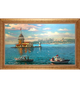 Çerçeveli Paspartulu Manzara Tablo bm1188 (Gold)