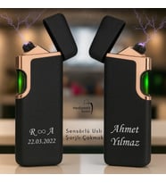 6 Renk Seçeneğiyle Sensörlü Lüks Usb Şarjlı Çakmak Çift Yön Baskı Seçeneği - Kişiye Özel Tasarım (Siyah)