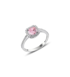 Söğütlü Silver Gümüş rodyumlu pembe taşlı kare yüzük
