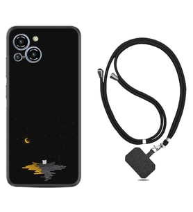 Reeder S23 Max Pro Kılıf Silikon Boyun Askılı İpli Desenli Silikon Ay ve Kedi 1683