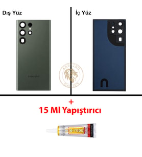 Samsung S23 Ultra Yeşil Arka Pil Kapağı Batarya Kapağı Lazer Kesim + B-7000 Yapıştırıcı