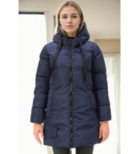 Dewberry Kadın %100 Polyester Kaban Lacivert Z9773 Günlük Dış Giyim, Şehir ve Ofis Stili, Hafta Sonu Kombini