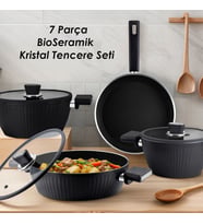 Lines L-5090 İndüksiyon Taban BioSeramik Kristal 7 Parça Tencere Seti - Siyah