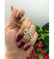 22 AYAR ALTIN KAPLAMA KADIN GOLD KIVIRCIK ZİNCİRLİ BAGET TAŞLI ÇITIR KOLYE