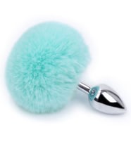 Mavi Ponpon Bunny Gümüş Renk Metal  Plug